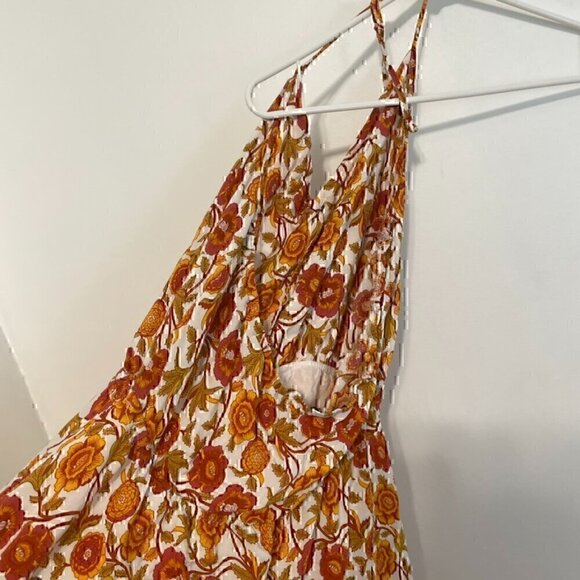 SHEIN White Orange Mustard Floral Border Print Boho Halter Dress ALTERED STRAPS - Picture 11 of 16